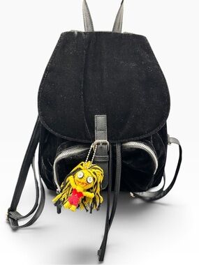 Black Velvet Backpack with Zumbies “Untalented Talia” Lucky Juju Doll Charm